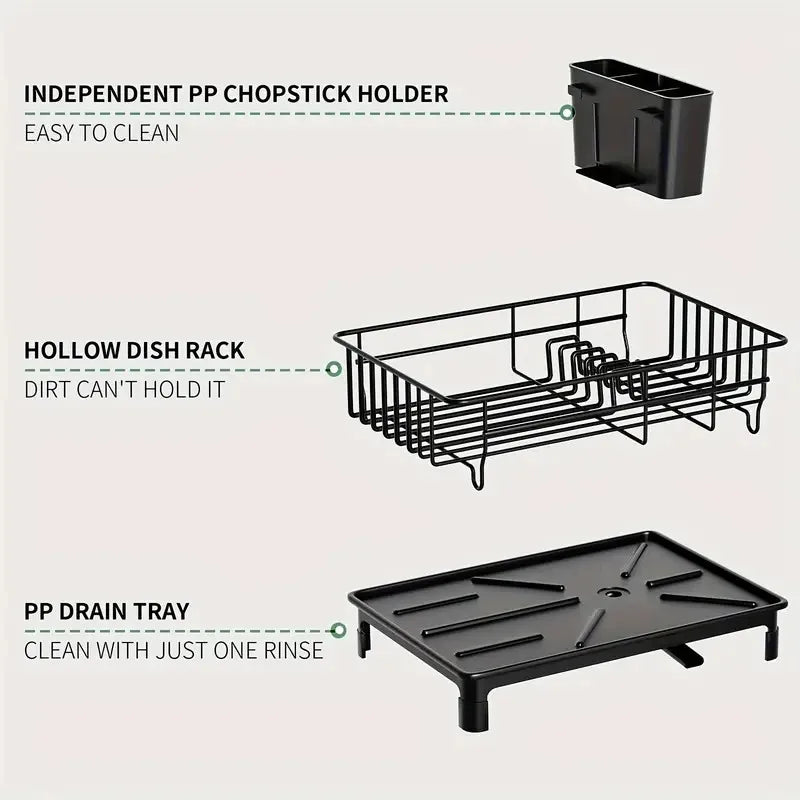 Rustproof Dish Drying Rack Kitchen Countertop Dish Rack Dish Drainer Organizer with Utensil Holder& Drain Board for Kitchen Sink