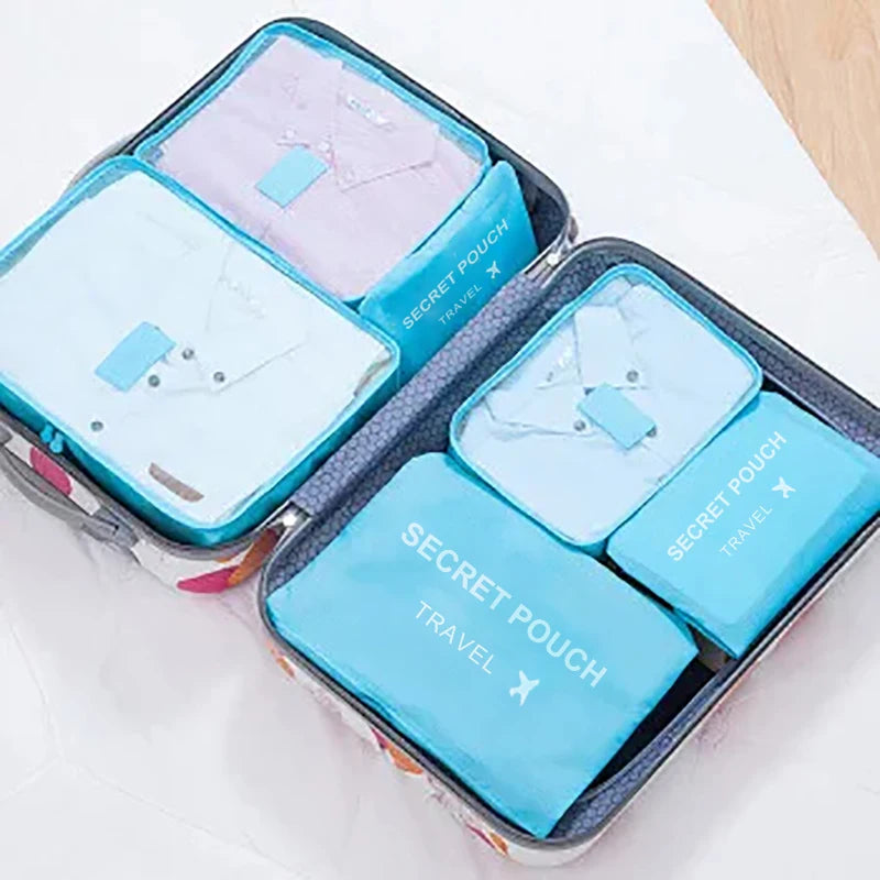 6 Piece Travel Storage Bag Set — Waterproof Luggage Organizer Bags for Clothes and Accessories