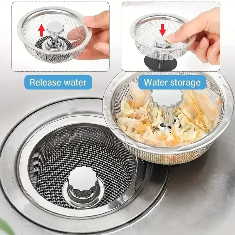 Stainless Steel Kitchen Sink Strainer Set — 2-Pack Drain Basket with Handle and Stopper
