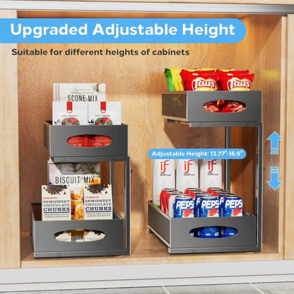 Under Sink Organizer — 2-Tier Sliding Cabinet Storage with Pull-Out Drawer