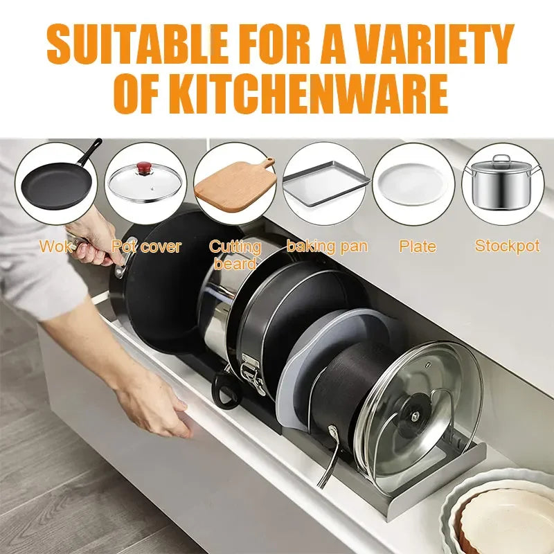 Expandable Cabinet Rack for Pot Lids, Pans and Cutting Boards