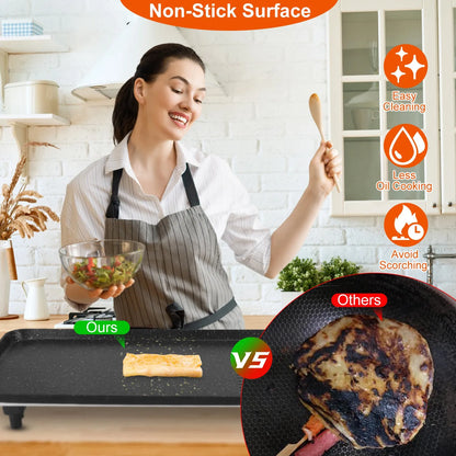 1500W Electric BBQ Grill — Indoor Outdoor Portable Griddle with 5 Heat Levels and Non-Stick Dual Surface