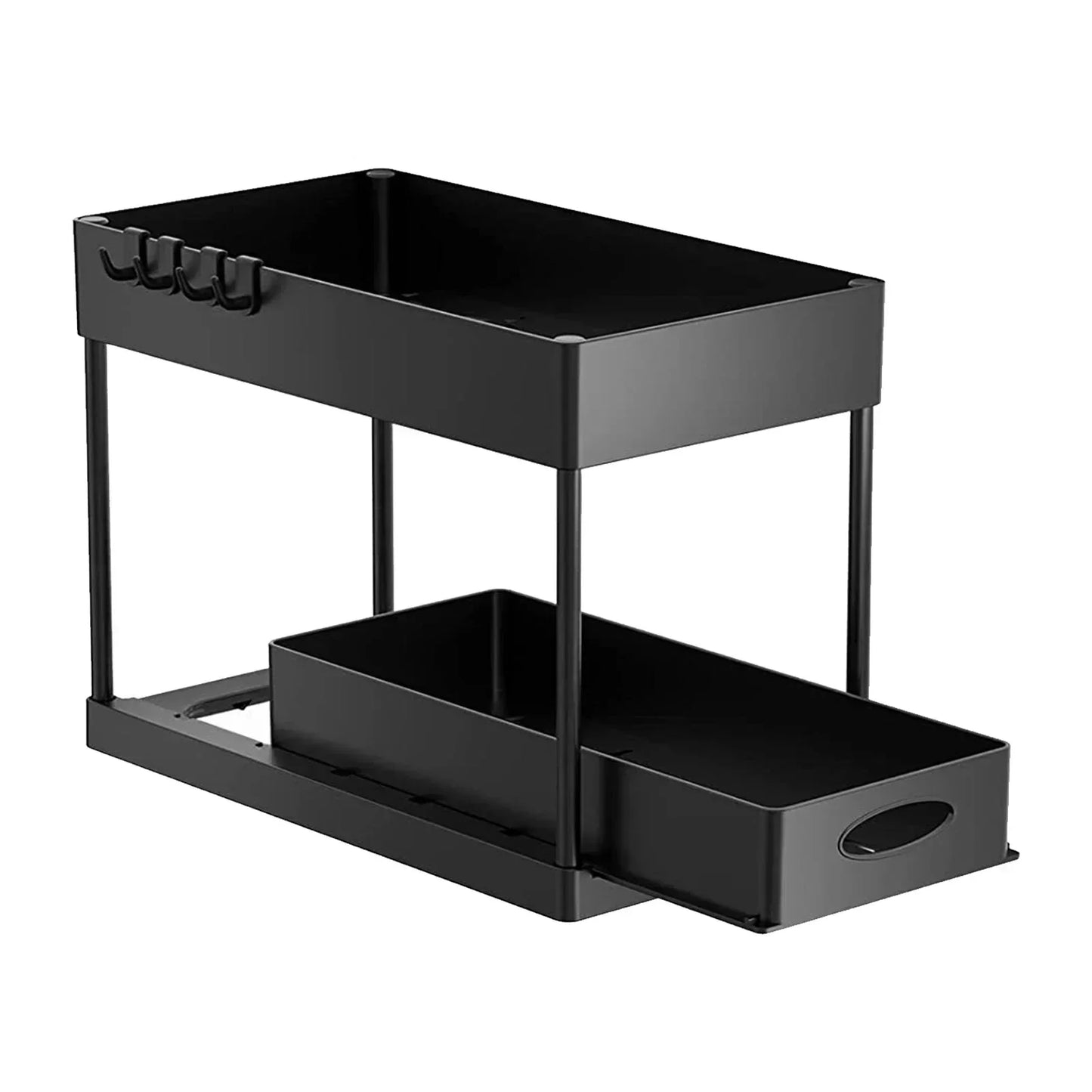 2-Tier Sliding Under Sink Cabinet Organizer with Hooks