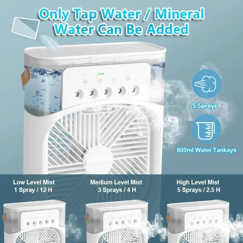 3-in-1 Personal Air Cooler with Fan, Humidifier and LED Night Light — Portable Desktop Cooler