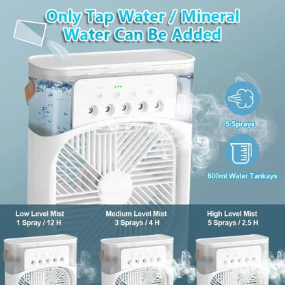3-in-1 Personal Air Cooler with Fan, Humidifier and LED Night Light — Portable Desktop Cooler