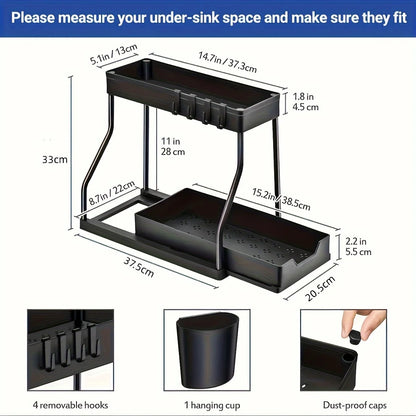 Under Sink Cabinet Organizer — 2-Tier Adjustable Shelf Storage Rack