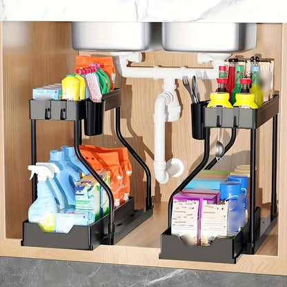Under Sink Cabinet Organizer — 2-Tier Adjustable Shelf Storage Rack