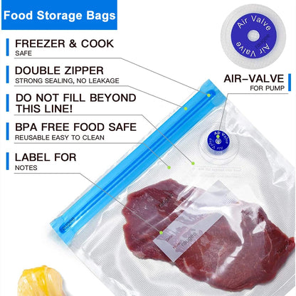 Reusable Vacuum Seal Food Storage Bags — 10-Pack BPA-Free Airtight Bags with Air Valve