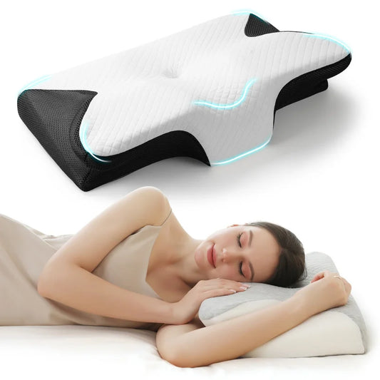Ergonomic Memory Foam Neck Support Pillow — Ice Silk Cooling Cover for Better Sleep