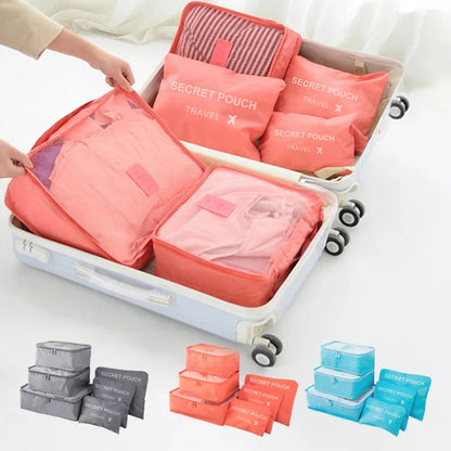 6 Piece Travel Storage Bag Set — Waterproof Luggage Organizer Bags for Clothes and Accessories
