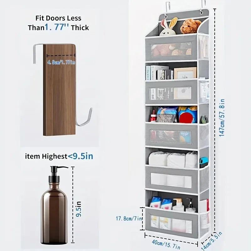 Over-Door Hanging Storage Organizer — 5-Shelf Behind Door Rack for Pantry and Closet