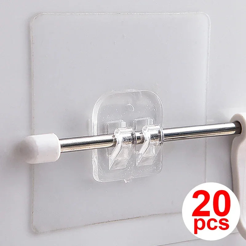 Clear Acrylic Self-Adhesive Wall Hooks — No-Drill, 10 or 20 Pack
