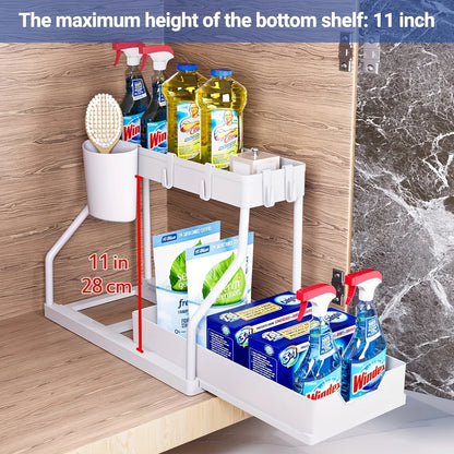 Under Sink Cabinet Organizer — 2-Tier Adjustable Shelf Storage Rack