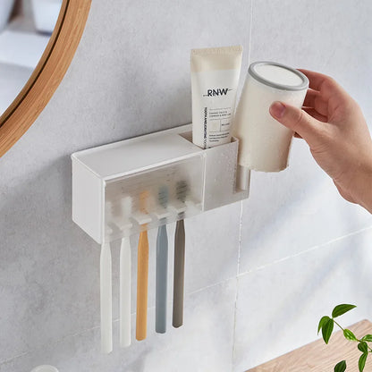 Suction Cup Bathroom Organizer — Wall Mount Toothbrush and Toothpaste Holder