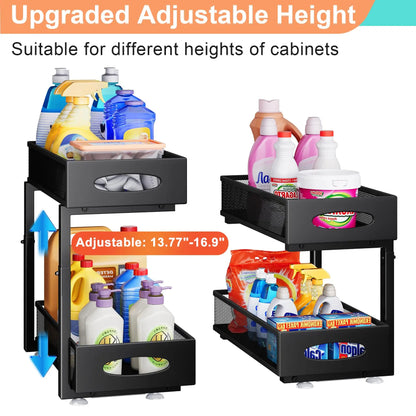 Under Sink Organizer — 2-Tier Sliding Cabinet Storage with Pull-Out Drawer