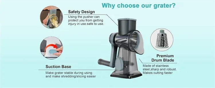 Rotary Cheese Grater — Manual Vegetable Slicer and Nut Grinder