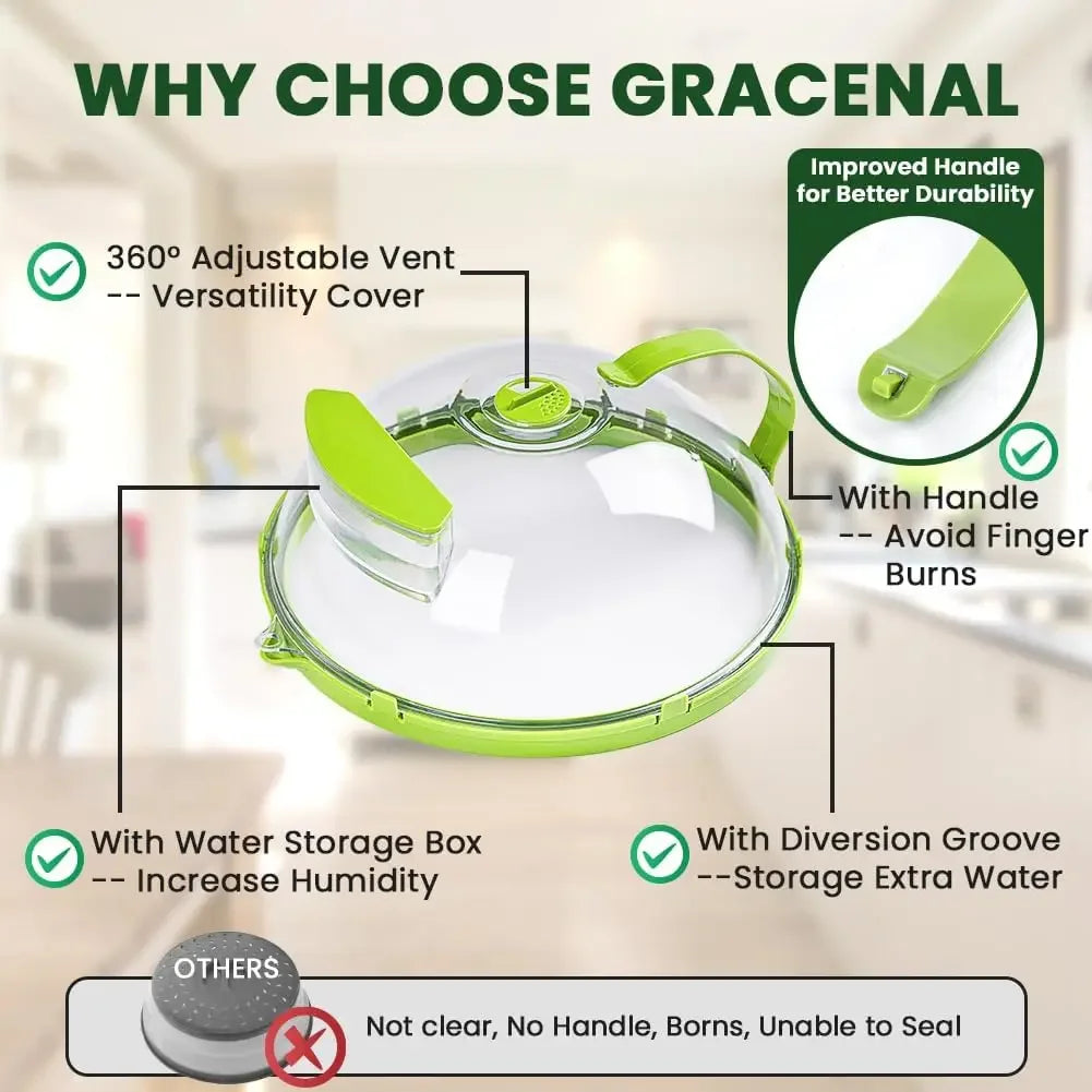 Microwave Splatter Cover with Steam Vents — 10-Inch Clear Lid with Handle