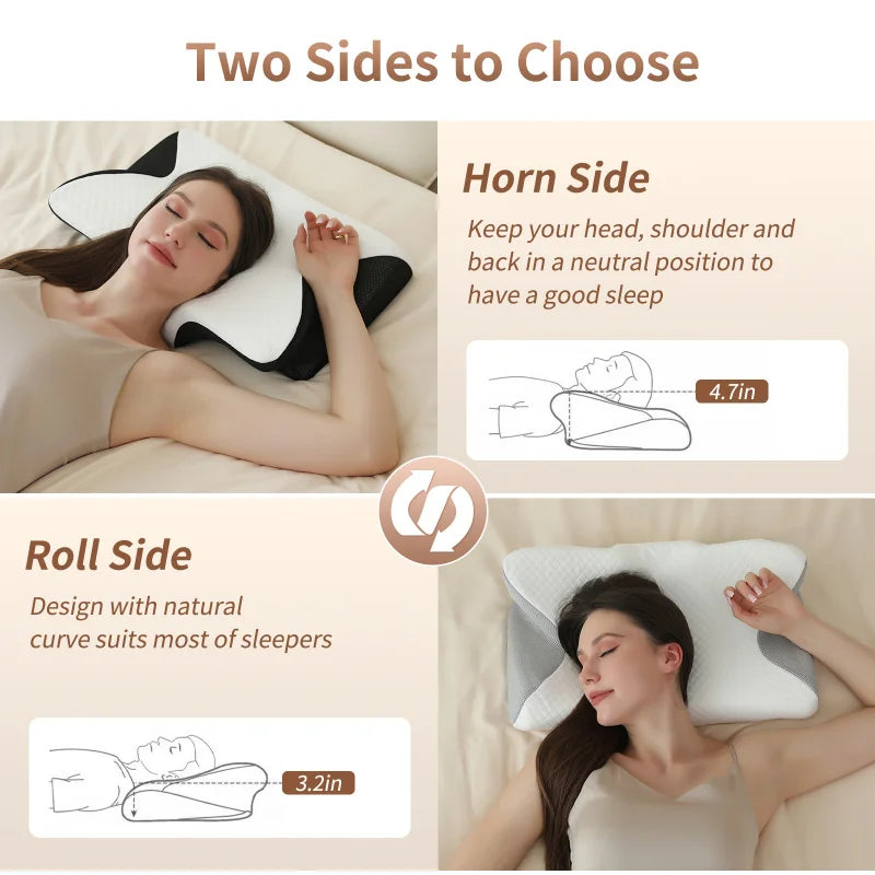 Ergonomic Memory Foam Neck Support Pillow — Ice Silk Cooling Cover for Better Sleep