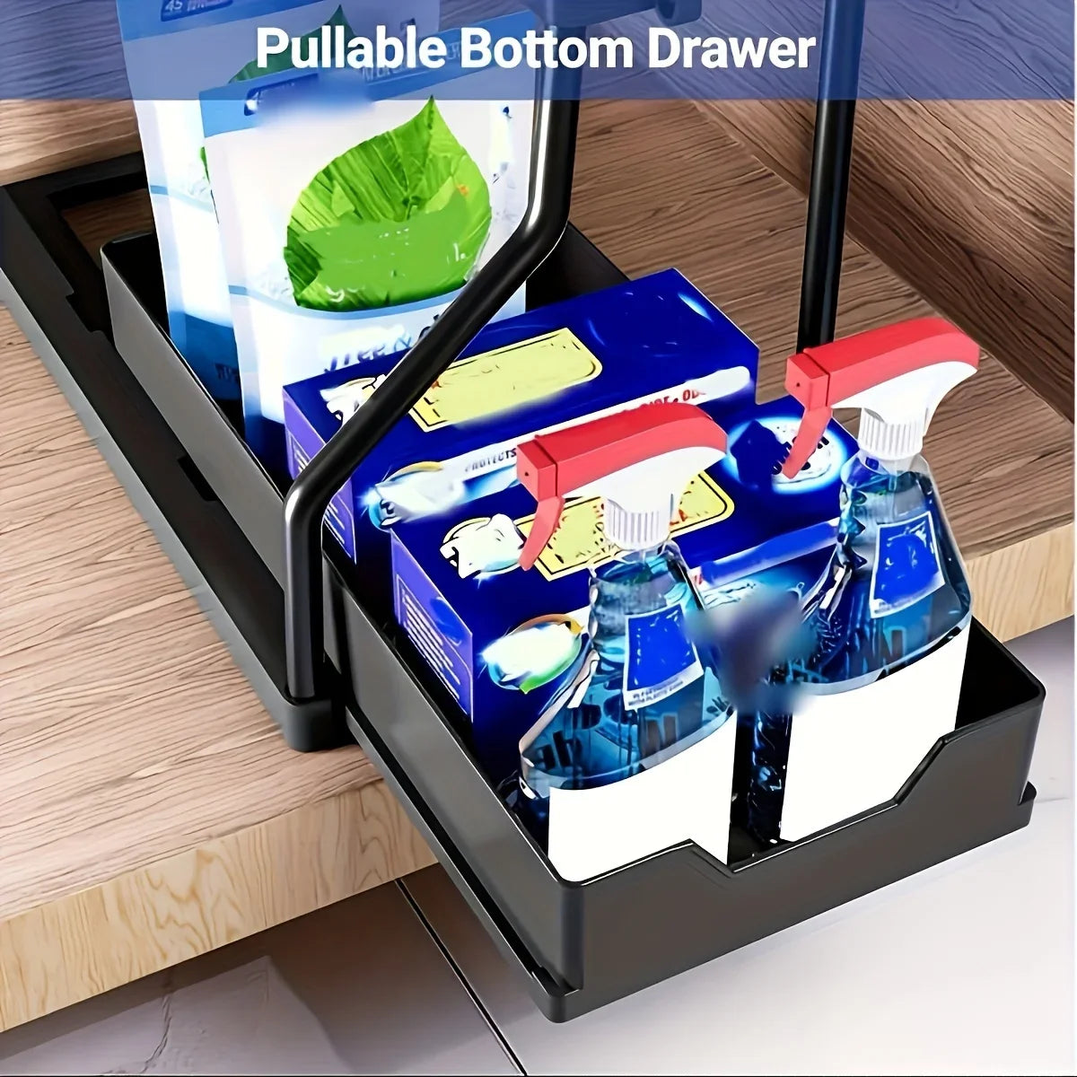 Under Sink Cabinet Organizer — 2-Tier Adjustable Shelf Storage Rack