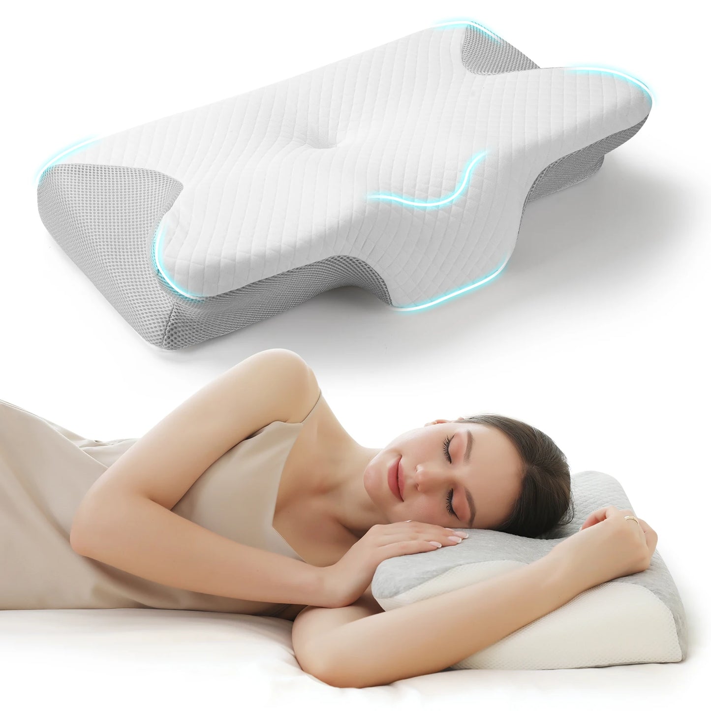 Ergonomic Memory Foam Neck Support Pillow — Ice Silk Cooling Cover for Better Sleep