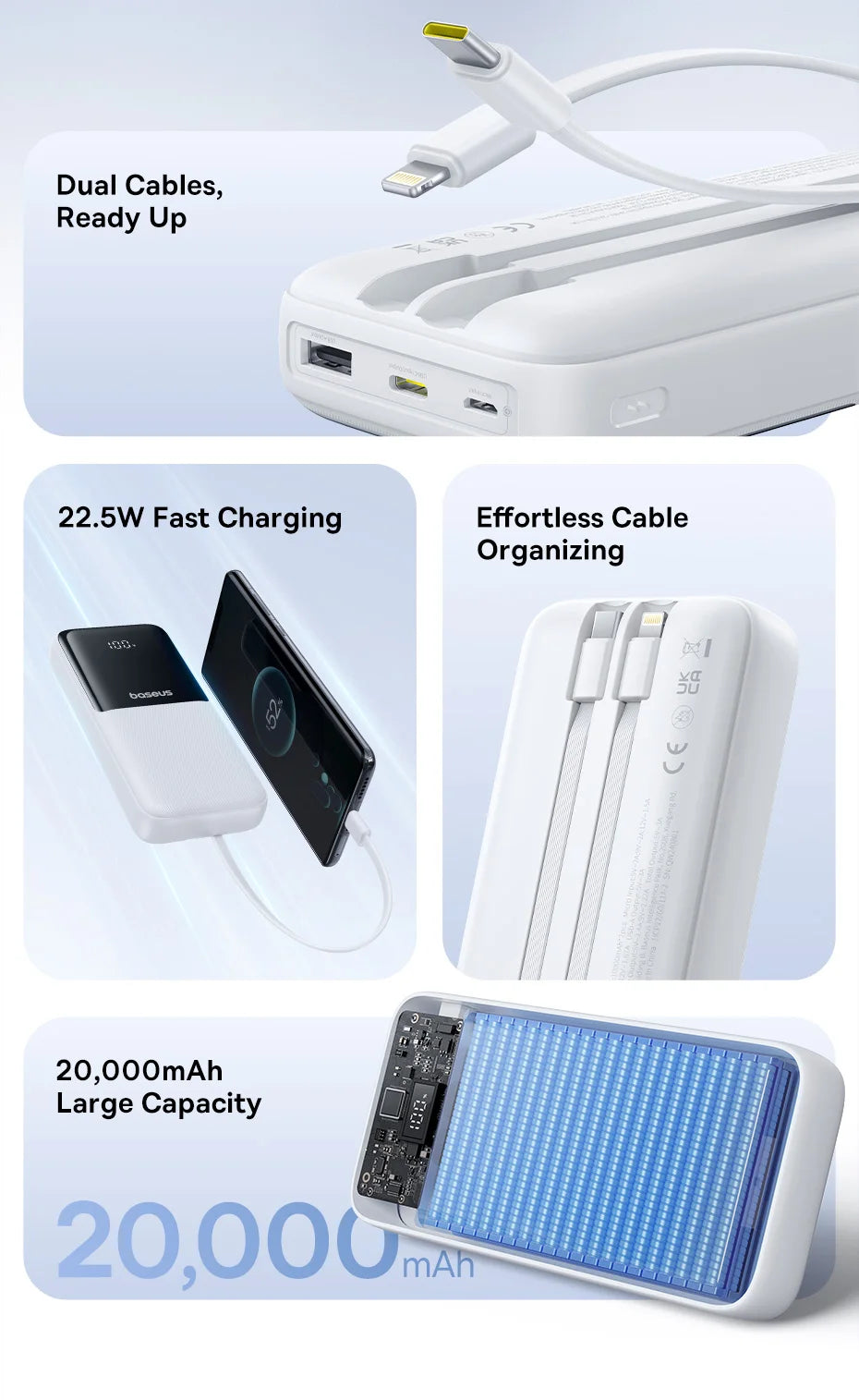 20,000mAh Fast Charging Portable Power Bank — PD 22.5W Travel Phone Charger