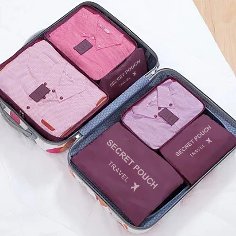 6 Piece Travel Storage Bag Set — Waterproof Luggage Organizer Bags for Clothes and Accessories