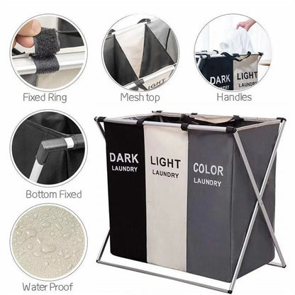 Foldable Laundry Basket with Sorting Sections — Waterproof Storage for Clothes