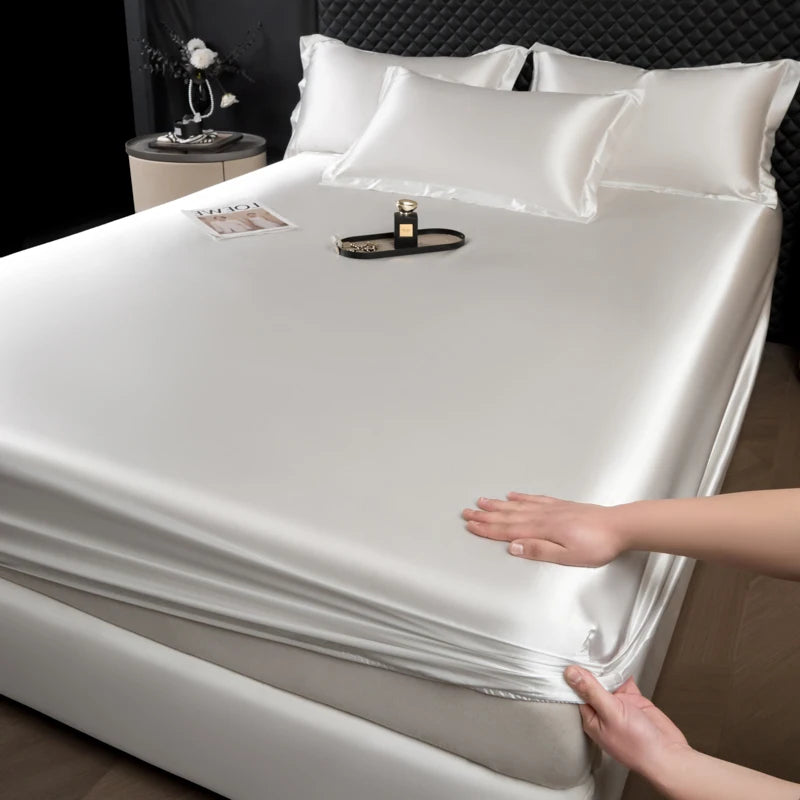 Satin Fitted Bed Sheet — Deep Pocket Elastic Rayon Mattress Cover
