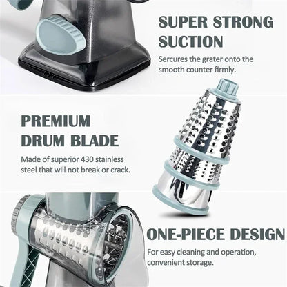 Rotary Cheese Grater — Manual Vegetable Slicer and Nut Grinder