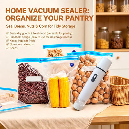 Handheld Food Vacuum Sealer with 15 Bags — Portable Airtight Freshness Keeper