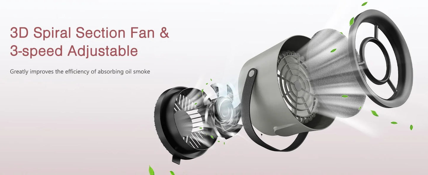 Portable Desktop Range Hood — USB Powered Mini Kitchen Exhaust Fan with 3 Speed Settings and Carbon Filter