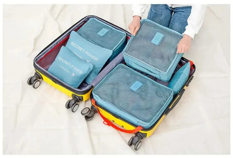 6 Piece Travel Storage Bag Set — Waterproof Luggage Organizer Bags for Clothes and Accessories