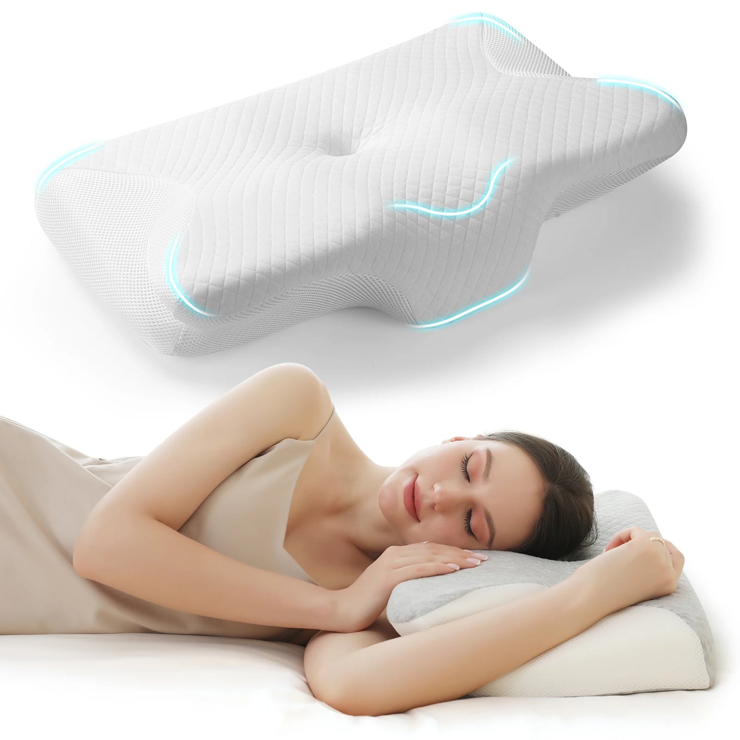 Ergonomic Memory Foam Neck Support Pillow — Ice Silk Cooling Cover for Better Sleep