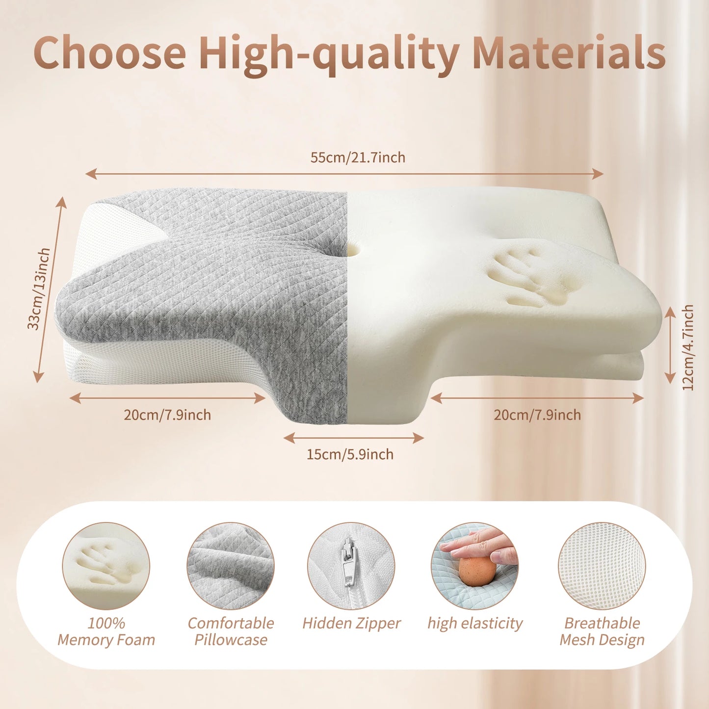 Ergonomic Memory Foam Neck Support Pillow — Ice Silk Cooling Cover for Better Sleep
