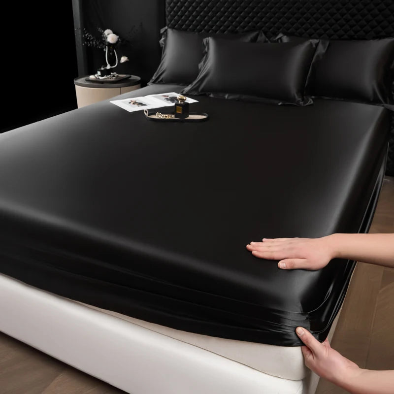 Satin Fitted Bed Sheet — Deep Pocket Elastic Rayon Mattress Cover