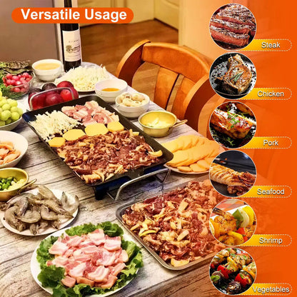 1500W Electric BBQ Grill — Indoor Outdoor Portable Griddle with 5 Heat Levels and Non-Stick Dual Surface