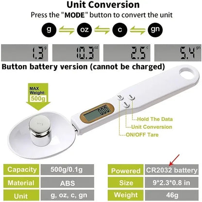 Digital Spoon Scale — LCD Kitchen Measuring Spoon for Coffee and Baking