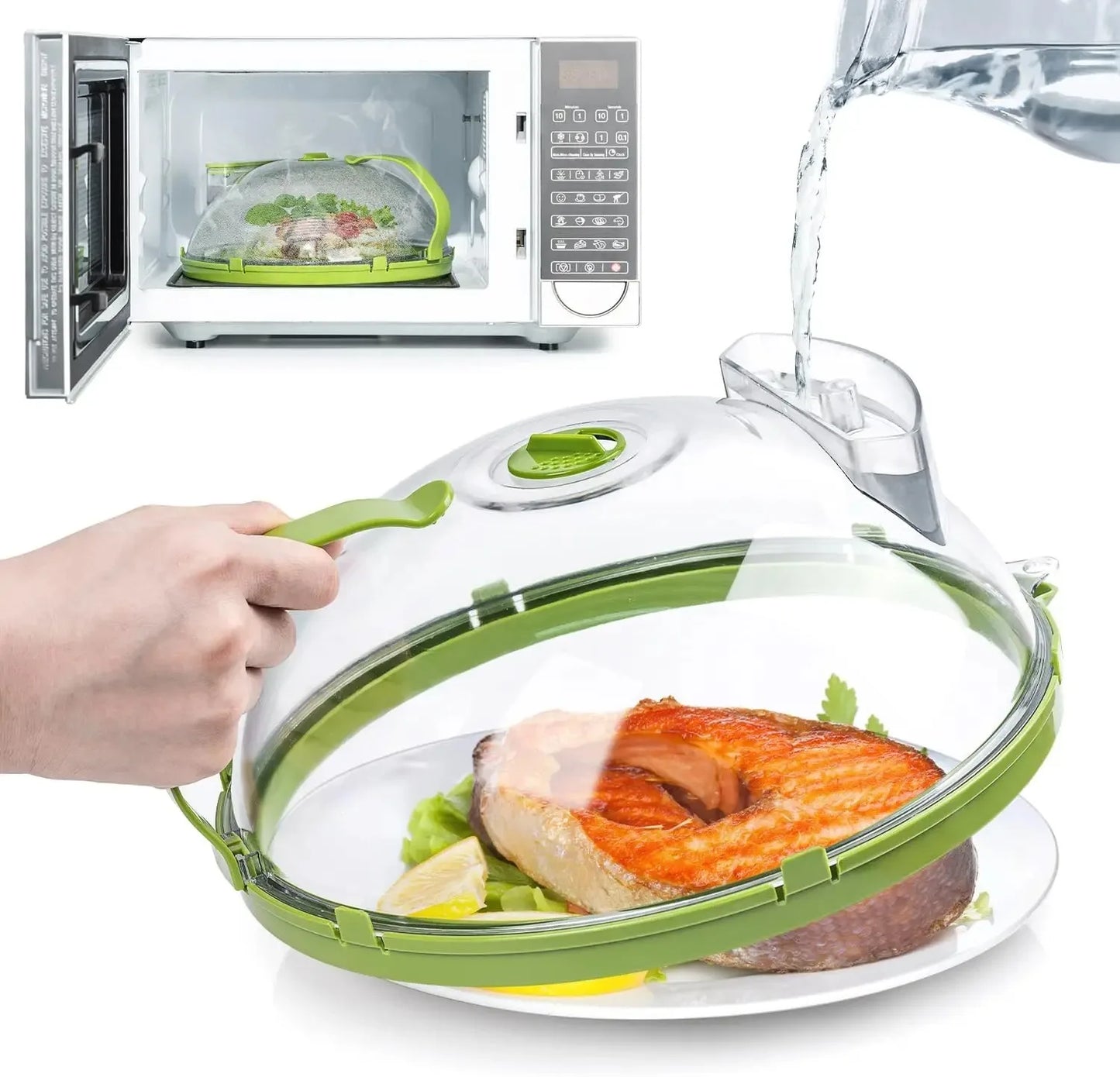 Microwave Splatter Cover with Steam Vents — 10-Inch Clear Lid with Handle