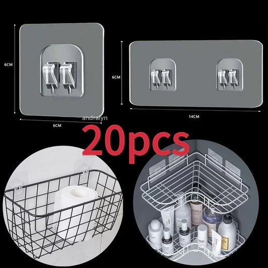 Clear Acrylic Self-Adhesive Wall Hooks — No-Drill, 10 or 20 Pack