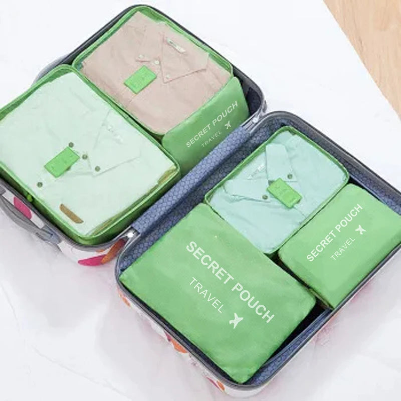 6 Piece Travel Storage Bag Set — Waterproof Luggage Organizer Bags for Clothes and Accessories