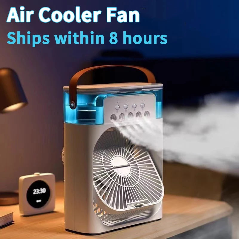 3-in-1 Personal Air Cooler with Fan, Humidifier and LED Night Light — Portable Desktop Cooler