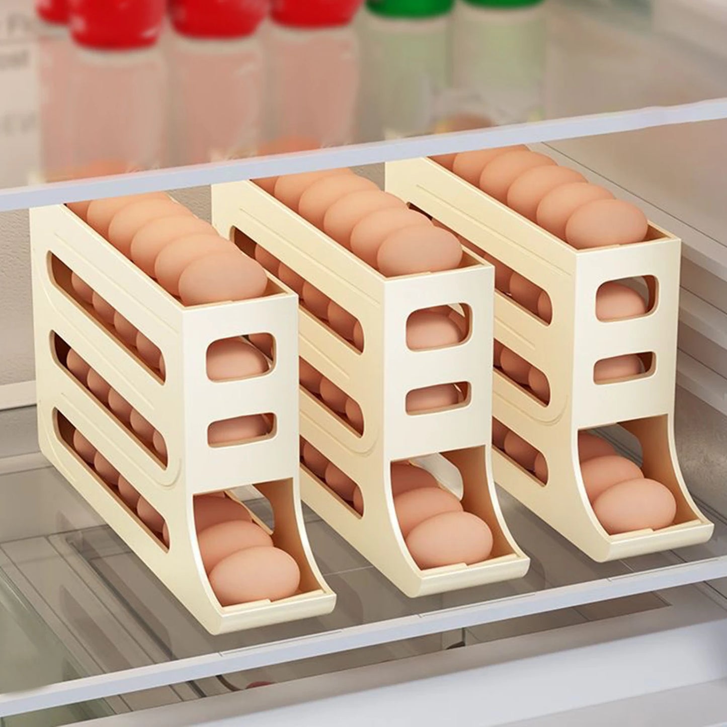Refrigerator Egg Holder — 4-Tier Auto-Rolling Egg Dispenser Rack