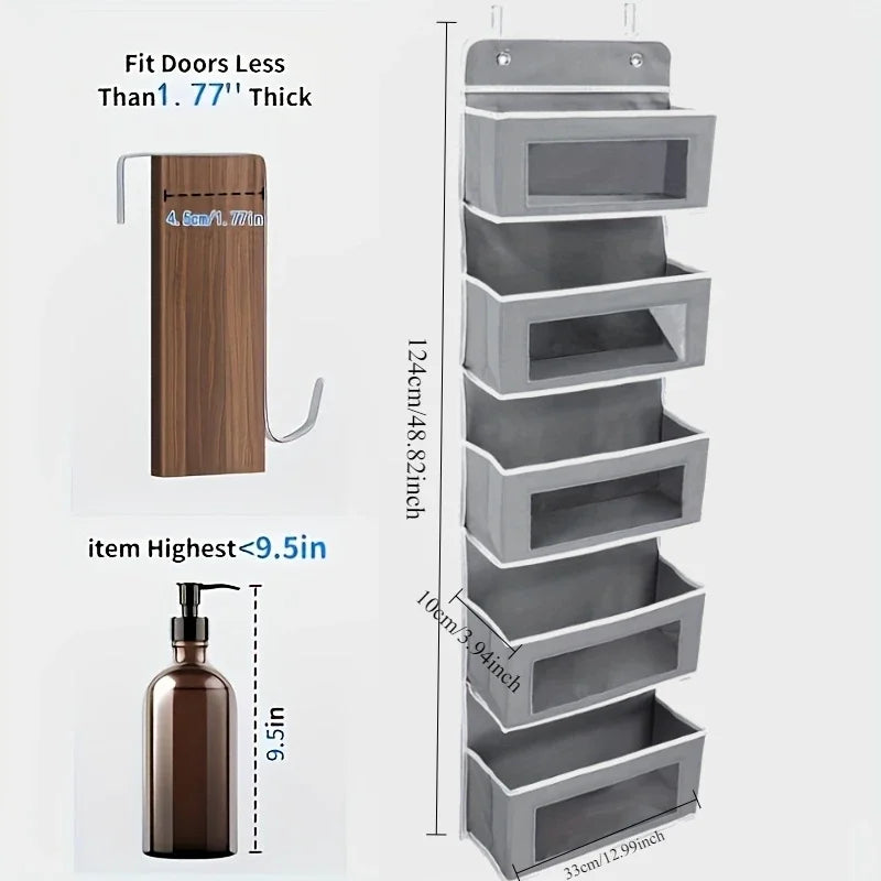 Over-Door Hanging Storage Organizer — 5-Shelf Behind Door Rack for Pantry and Closet