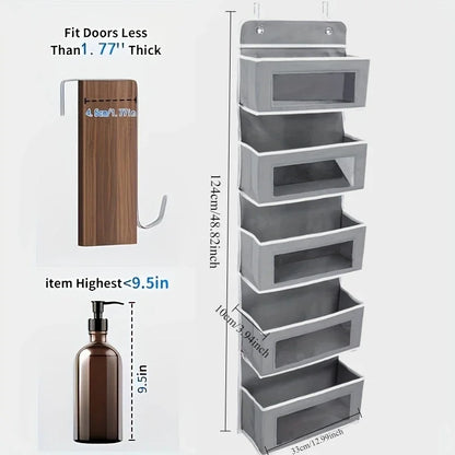 Over-Door Hanging Storage Organizer — 5-Shelf Behind Door Rack for Pantry and Closet