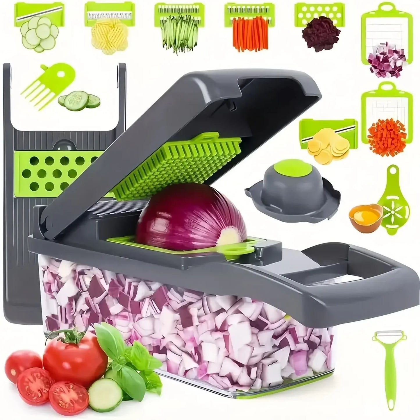 Vegetable Chopper and Dicer — Onion Slicer and Grater Set with 14 Blades