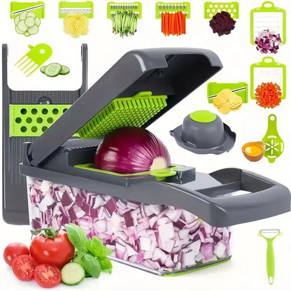 Vegetable Chopper and Dicer — Onion Slicer and Grater Set with 14 Blades