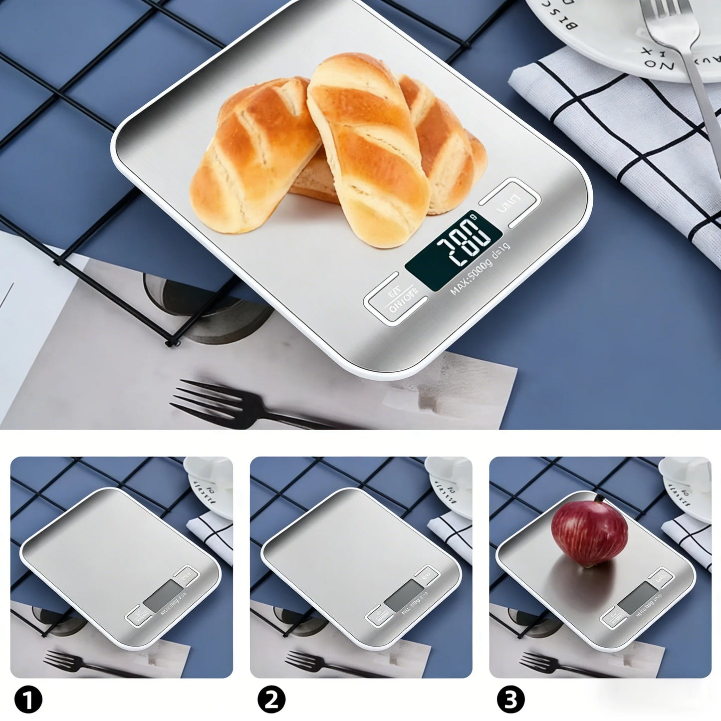 Digital Kitchen Food Scale — Stainless Steel Weighing Scale for Baking and Cooking
