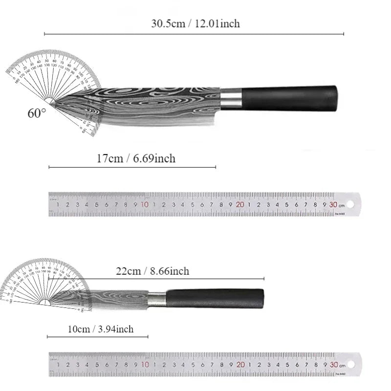 Damascus Pattern Kitchen Knife and Scissors Set with Sharpening Rod — Stainless Steel