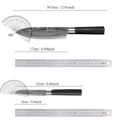 Damascus Pattern Kitchen Knife and Scissors Set with Sharpening Rod — Stainless Steel
