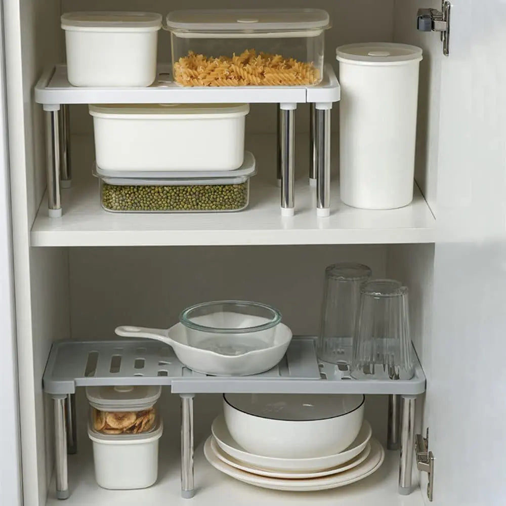 Expandable Kitchen Cabinet Shelf Organizer — Adjustable Multi-Tier Spice and Dish Rack